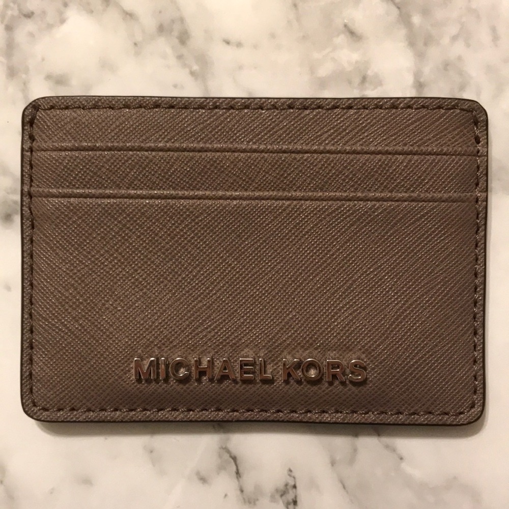 Michael Kors Taupe Saffiano Leather Card Case